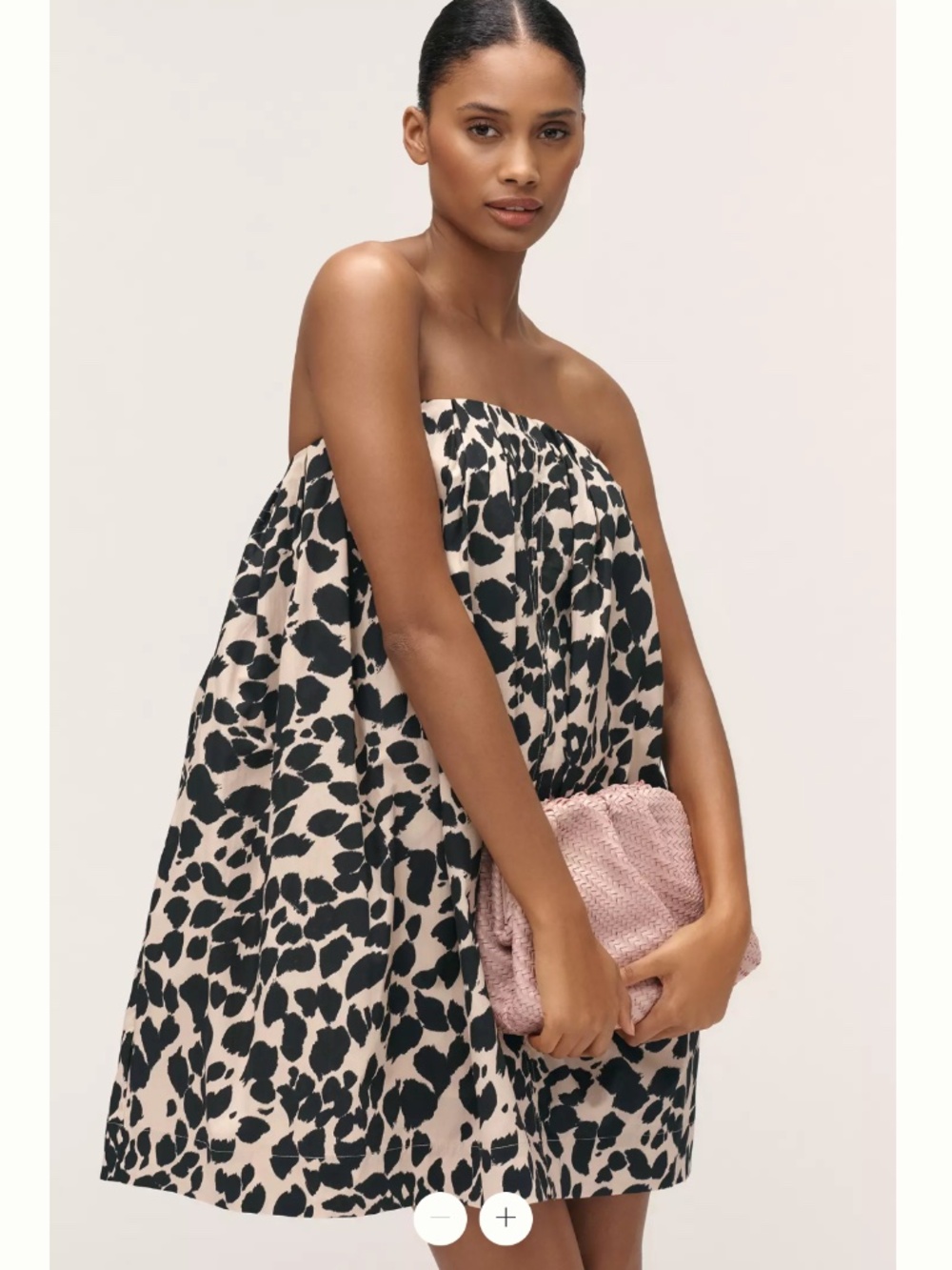 Maeve Strapless Black and Beige Abstract Print Mini Dress